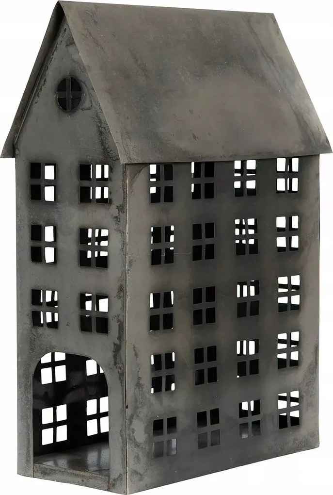 Lampion Karácsonyi Házikó Fém Ezüst skandináv loft 45x30x14cm