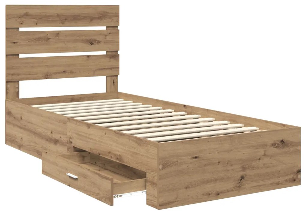 vidaXL Ágykeret fiókkal fejtámlával Artisan tölgy 90 x 190 cm Faanyag