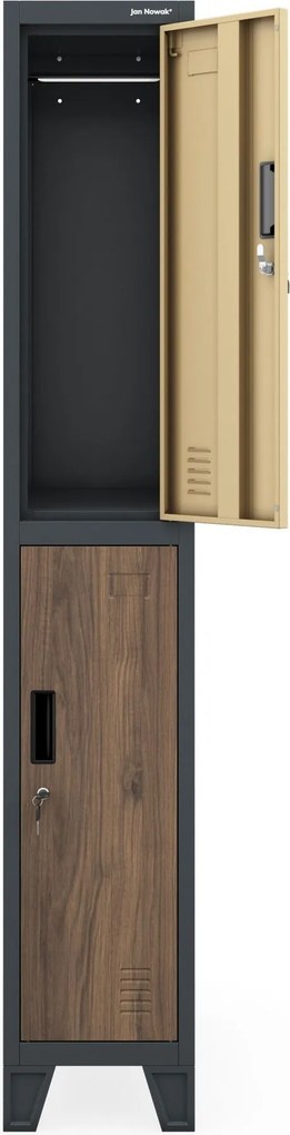 Öltözőszekrény fém munkahelyi mély 2 ajtós antracit/dió, 292x1720x600 mm: BARTEK 1 Plus D600 Eco Design