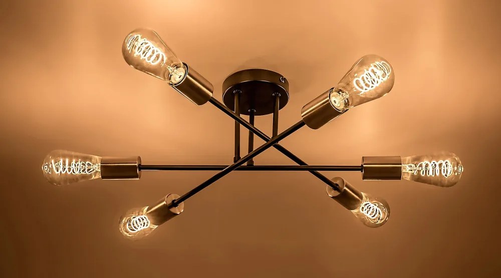 RÁBALUX 71026 BRANWEN Matt Fekete Színű Mennyezeti Lámpa 6XE27 25W IP20