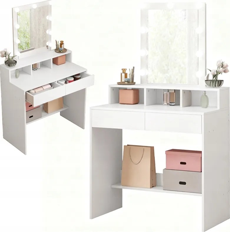 Kozmetikai Smink Fésülködőasztal Led Loft Tükörrel Modern 80 CM