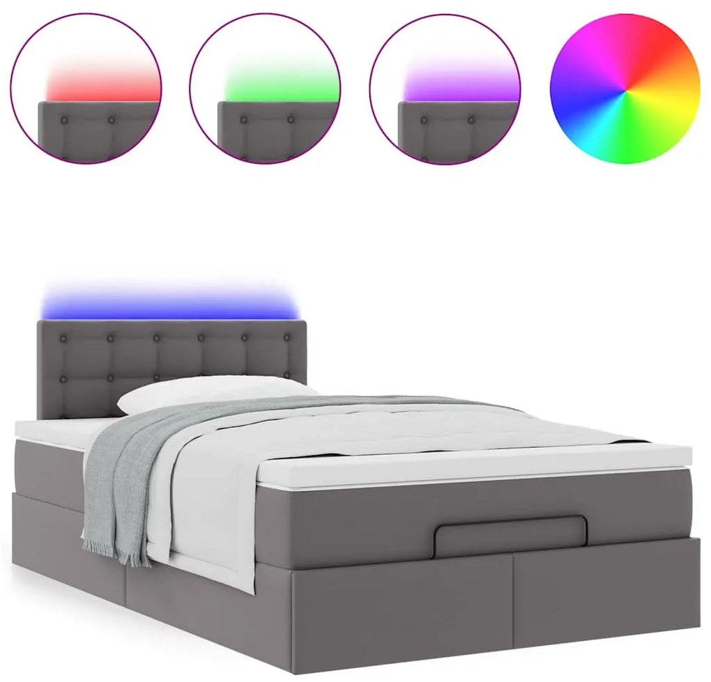 szürke műbőr ottomán ágy matracokkal &amp; LED-ek 120x190 cm