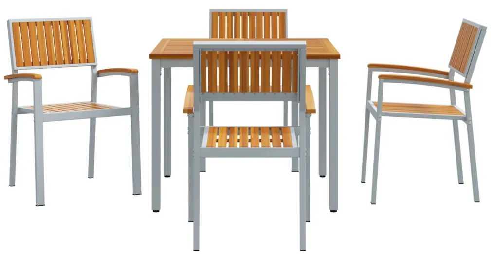 5 Darabos Kerti Étkező Szett Masszív Akácfából és Fémből