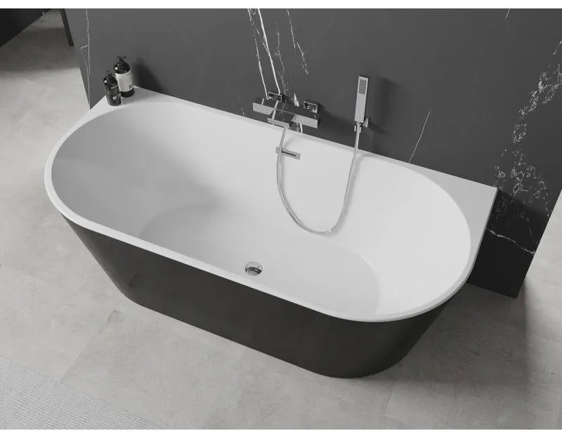 Mexen Oval, szabadon álló fali kád 150 x 75 cm, fehér-fekete, króm túlfolyó, 52671507575-01
