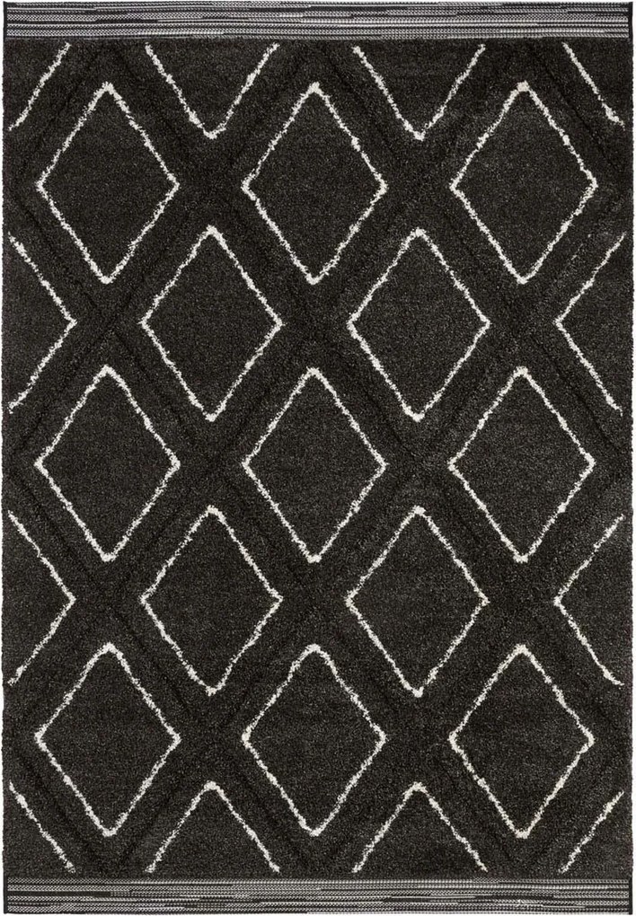 Fekete-fehér shaggy boho szőnyeg 120x170 cm