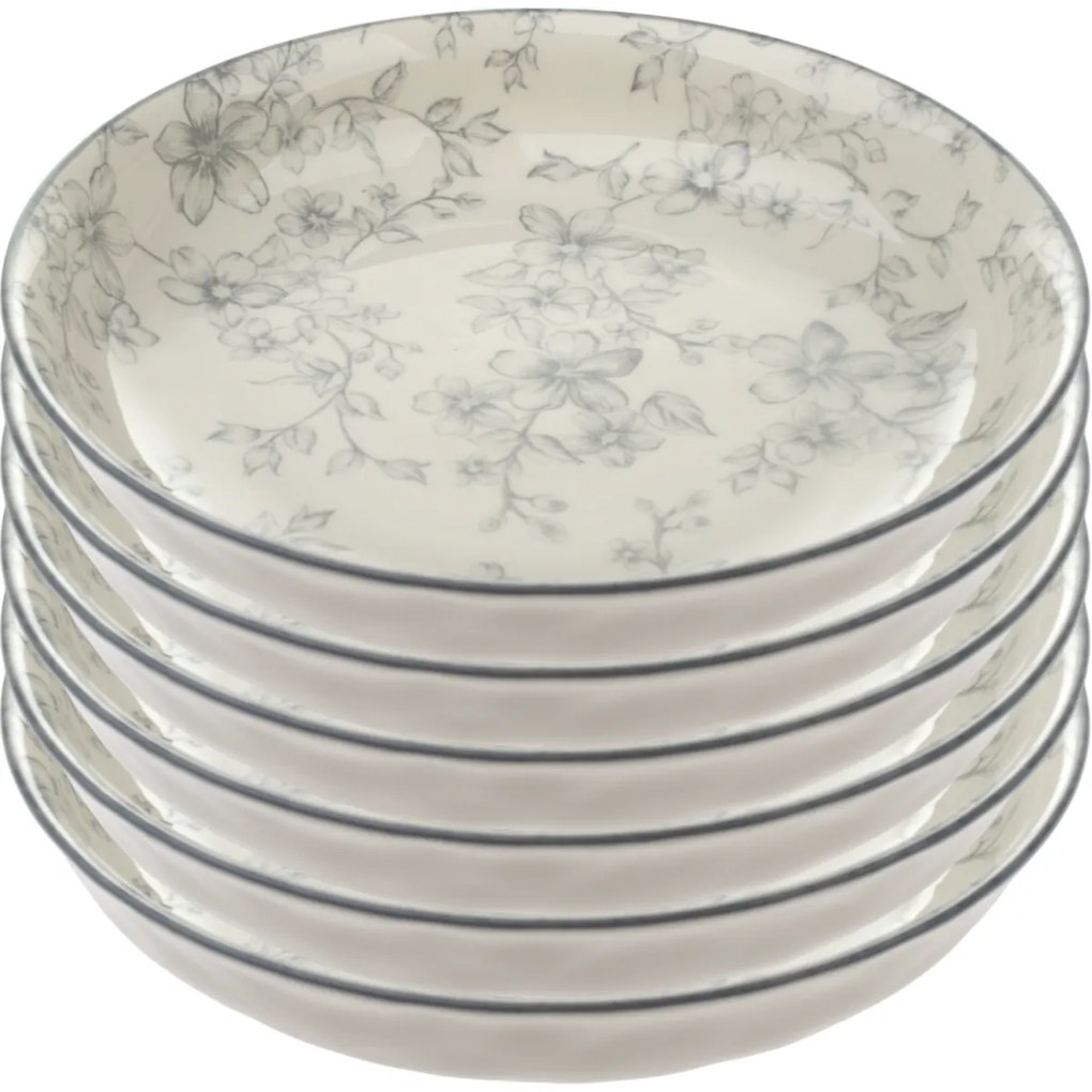 6 db mély tányér szett Finom virágok 20 cm, szürke