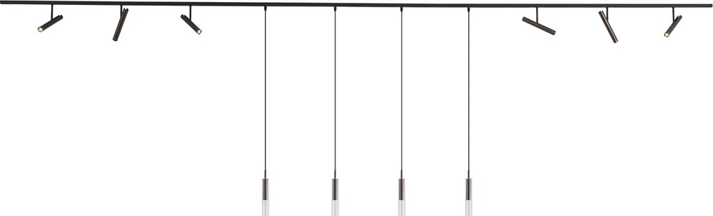Modern fekete sínrendszer 6 spotlámpával és 4 függőlámpával, sötét bronz színben, 1 fázisú - Slimline Avery Loyce