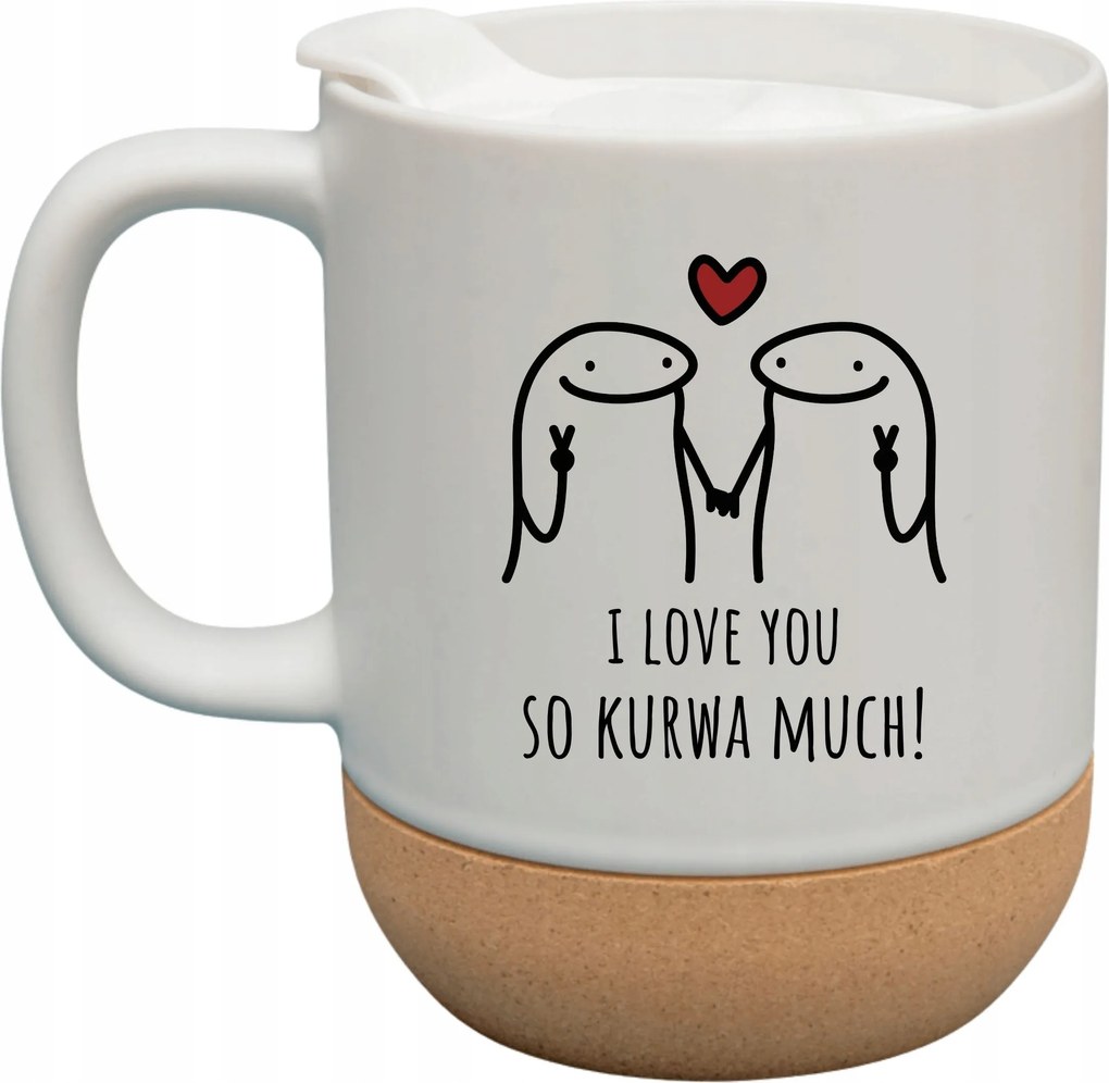 Fehér Bögre Fedéllel És Parafa Aljjal Ajándék I Love You