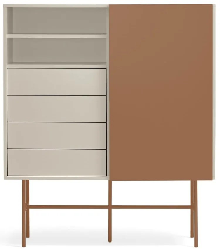 Téglavörös-bézs magas komód tolóajtóval 120x140 cm Nube – Teulat