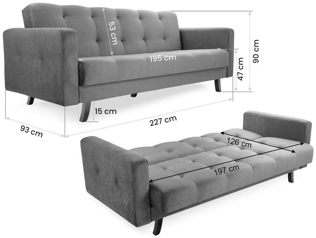 ID LISSZABON ágyazható kanapé ágyneműtartóval - sárga