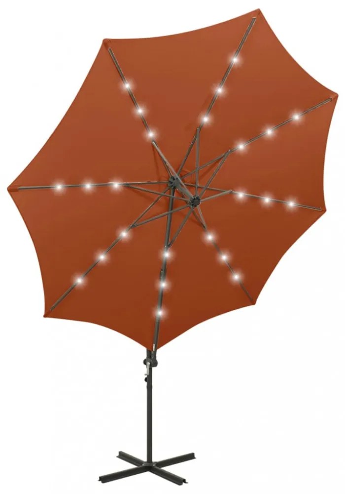 terrakotta konzolos napernyő rúddal és LED-fényekkel 300 cm