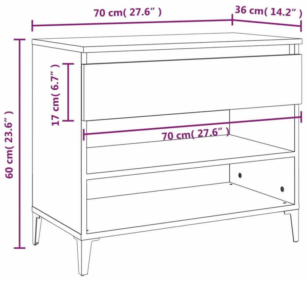 magasfényű fehér szerelt fa cipőszekrény 70 x 36 x 60 cm