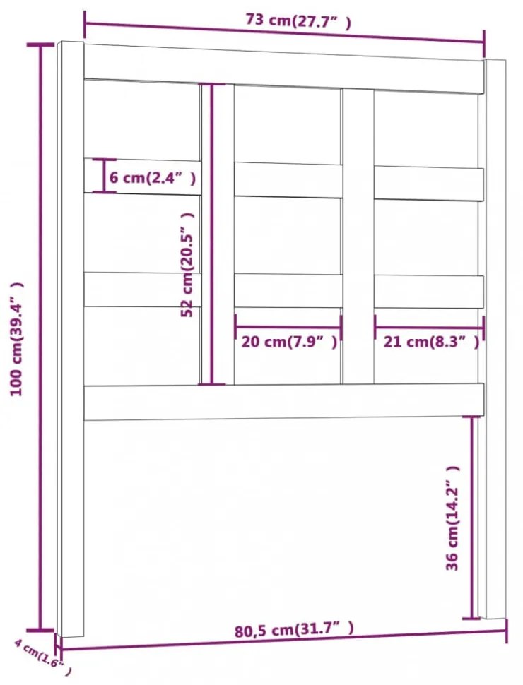 szürke tömör fenyőfa ágyfejtámla 80,5 x 4 x 100 cm