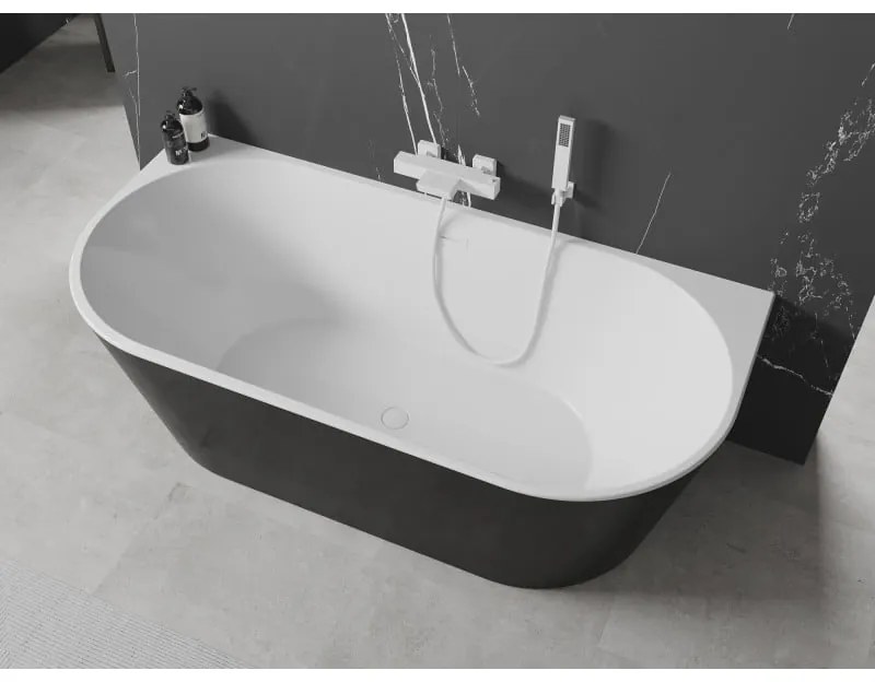 Mexen Oval, szabadon álló fali kád 180 x 80 cm, fehér-fekete, fehér túlfolyó, 52671808075-20