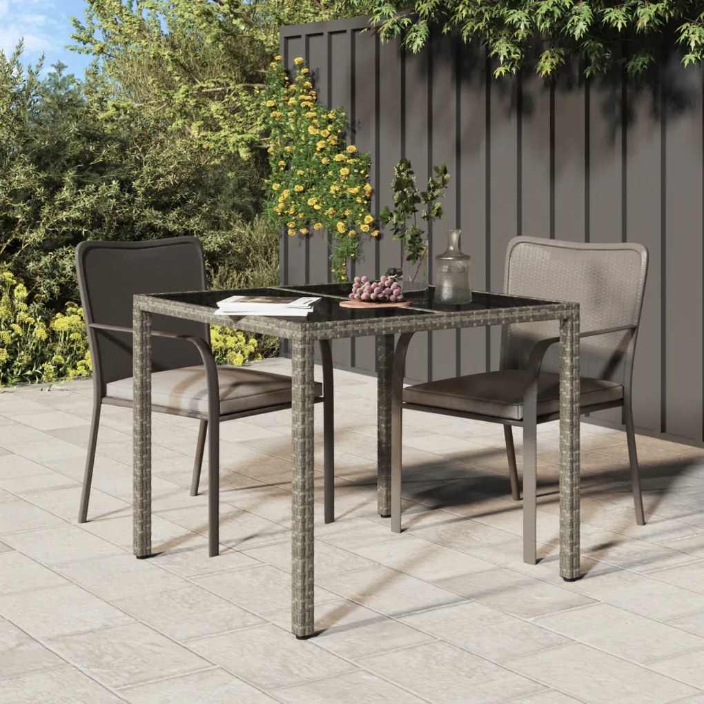 Kerti Étkezőasztal Szürke 90x90x75 cm Polirattan