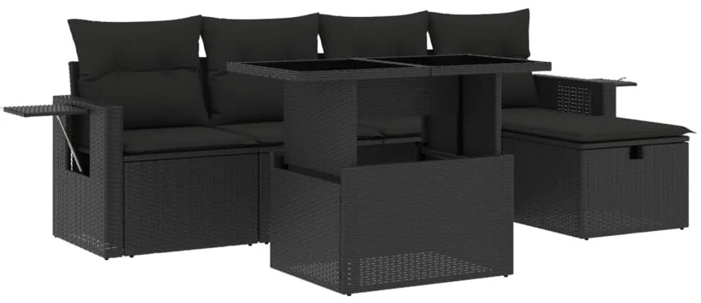 6 részes fekete polyrattan kerti ülőgarnitúra párnákkal