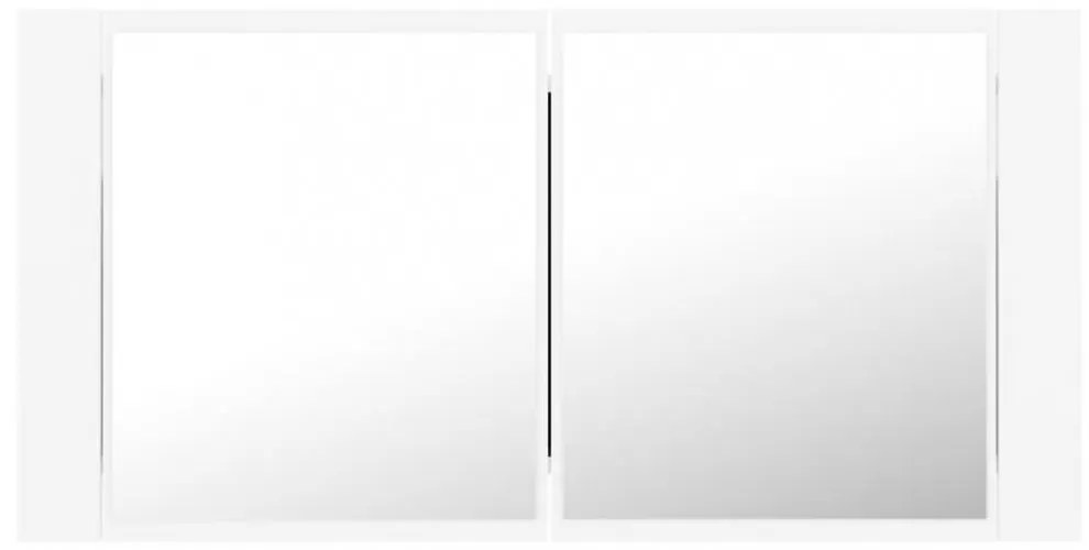 fehér akril LED-es fürdőszobaszekrény tükörrel 90x12x45 cm