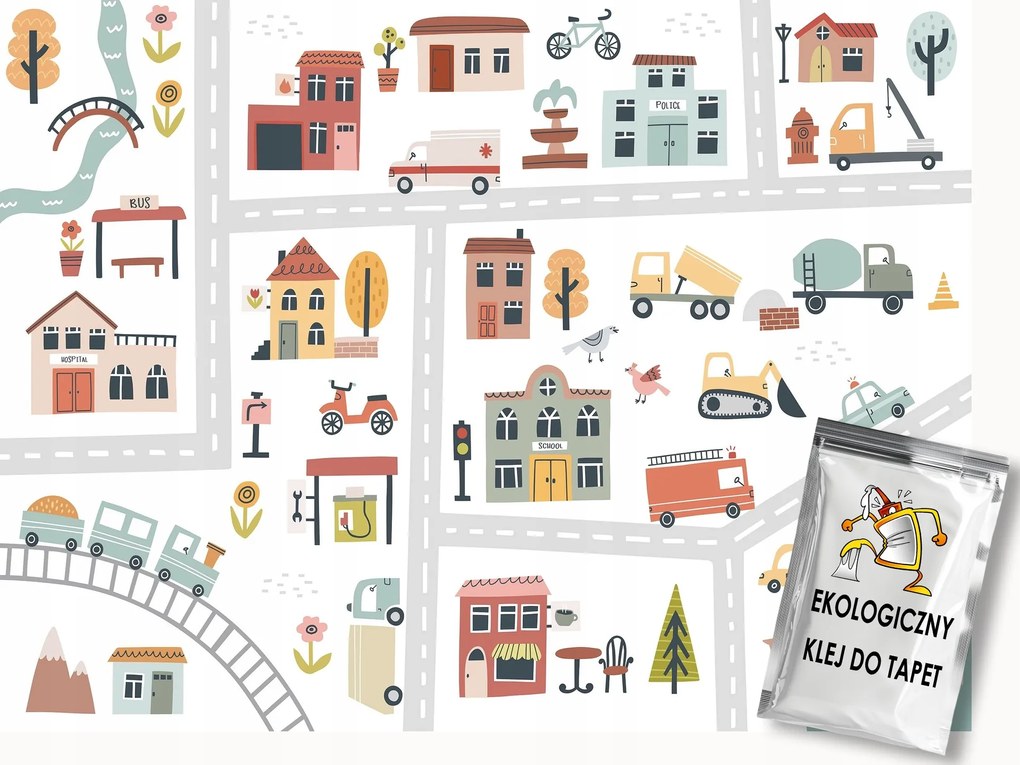 Fotótapéta Flizelina Térkép Város Utcák Házak Autók 400x280 ragasztó