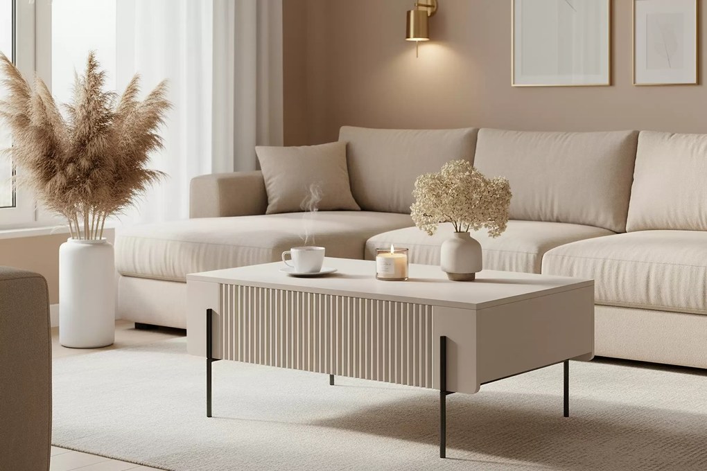 Malmi dohányzóasztal fiókokkal 100 cm - kasmír / fekete lábak