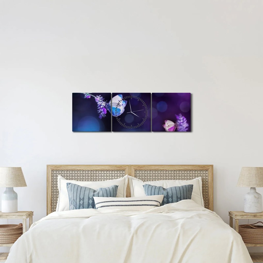 Kép - Pillangók a levendulán (órával) (90x30 cm)