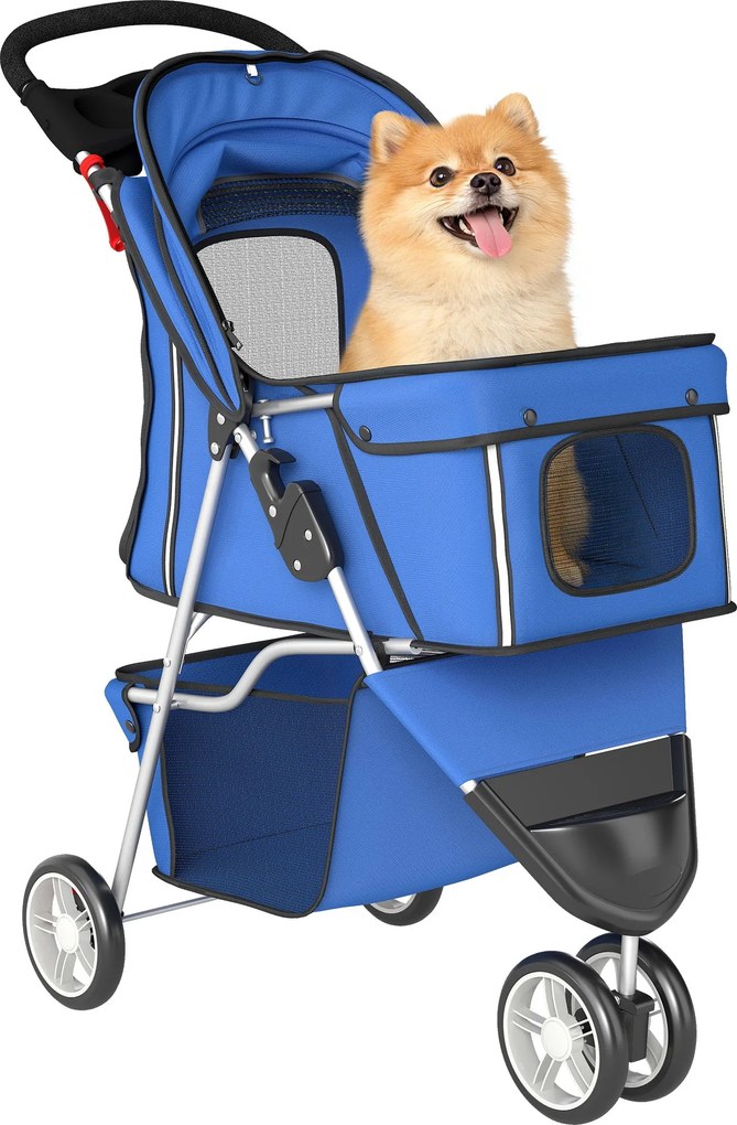PawHut összecsukható kutyababakocsi kistestű kutyáknak — hálóablakok, tároló és pohártartó, 10 kg | Aosom