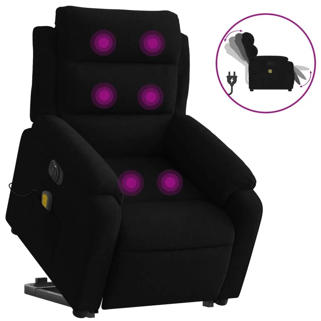 elektromos felállást segítő fekete bársony masszázsfotel