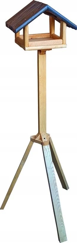 Fából készült madáretető összecsukható állványon