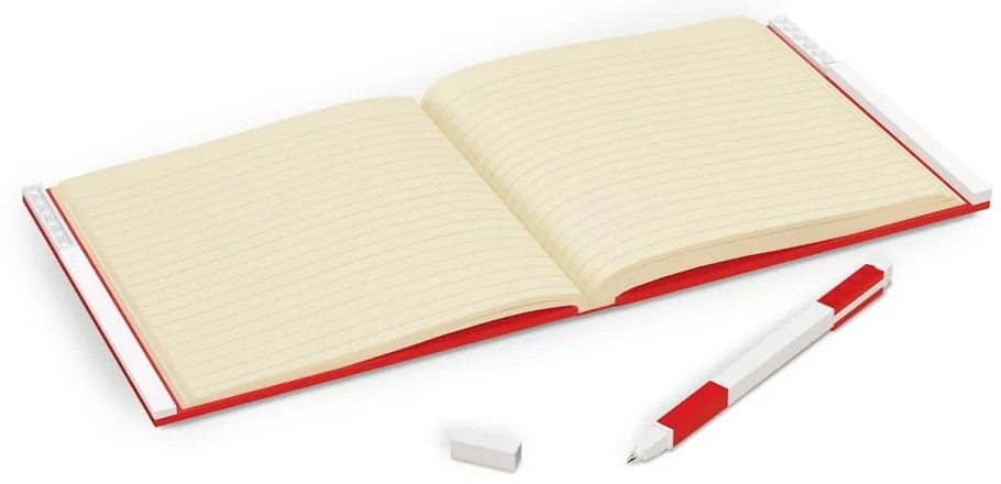 Piros négyszögletes jegyzetfüzet zselés tollal, 15,9 x 15,9 cm - LEGO®