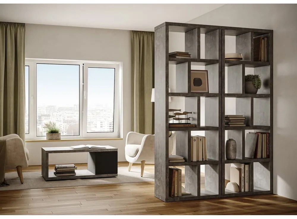 Szürke könyvespolc beton dekorral 70x198 cm Berlin – TemaHome