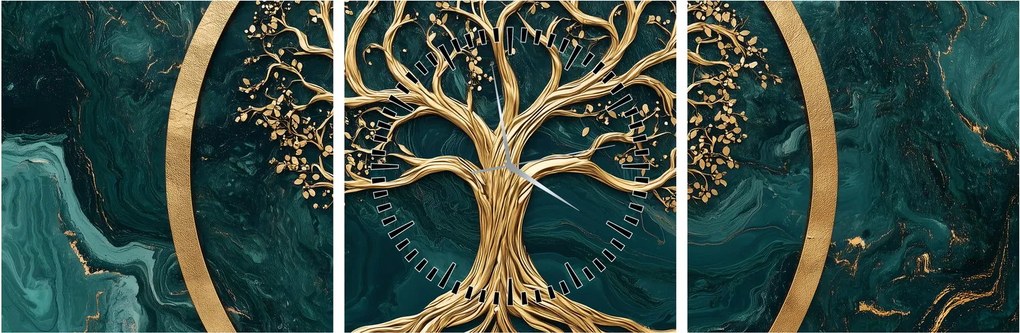 Kép – Márványban lévő arany életfa (órával) (90x30 cm)