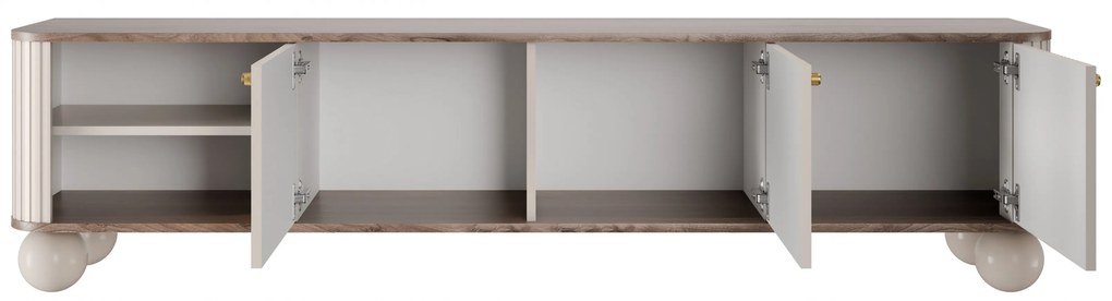 Vesper 3D TV-szekrény 187 cm - kasmír / diófa / arany színű fogantyúk / gömb alakú lábak