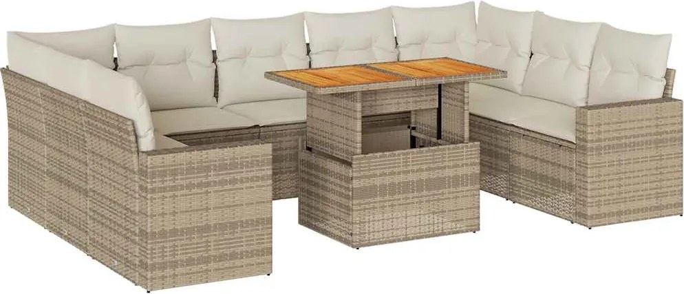 vidaXL 10 részes bézs polyrattan kerti ülőgarnitúra párnával