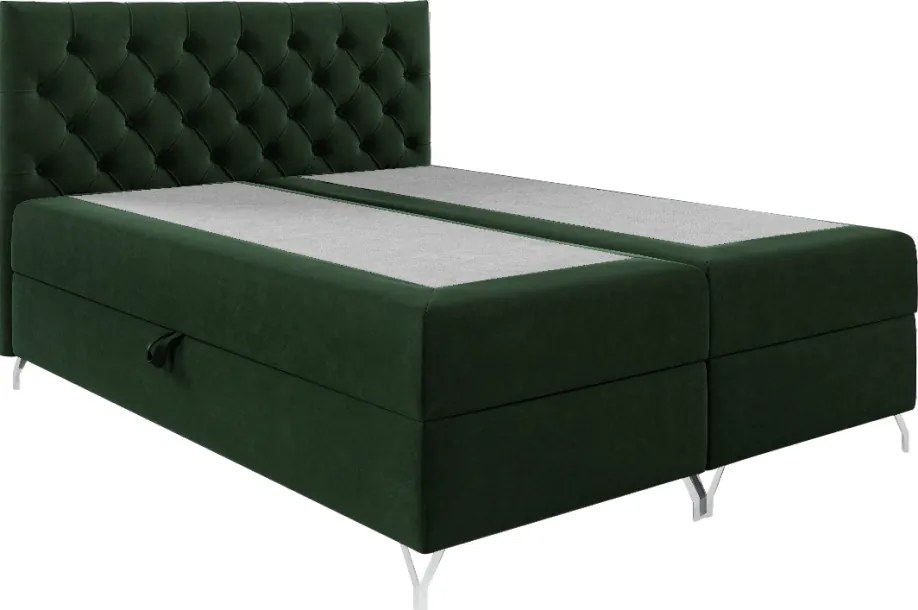 Boxspring ágy, 160x200, zöld Velvet szövet, GULIETTE + ajándék