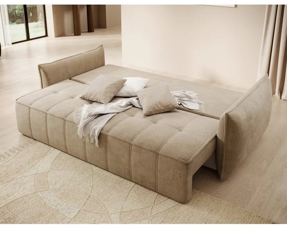 Világosbarna bársony kinyitható-tárolóhelyes kanapé 242 cm Weltton – ELTAP