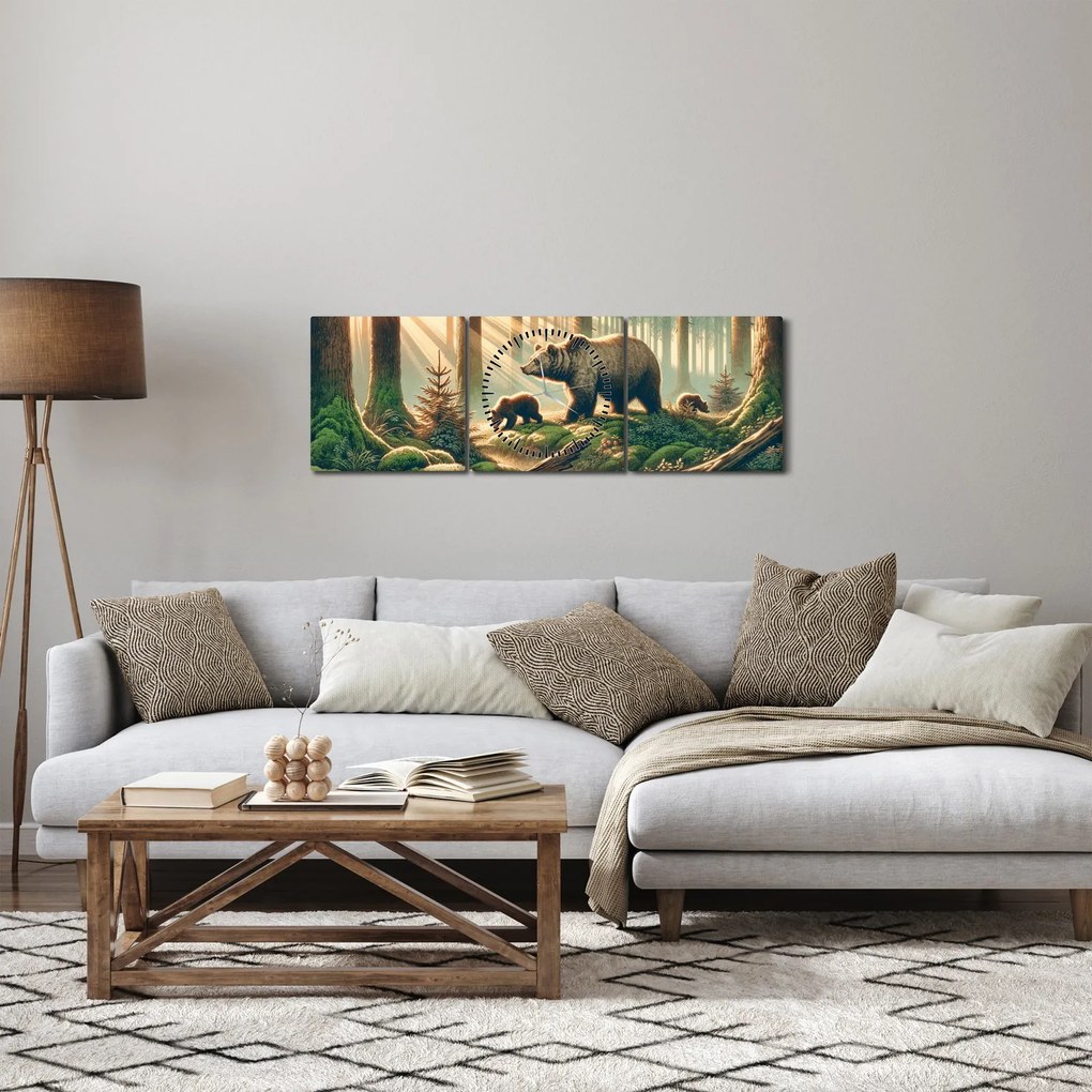 Kép - Medvék az erdőben (órával) (90x30 cm)