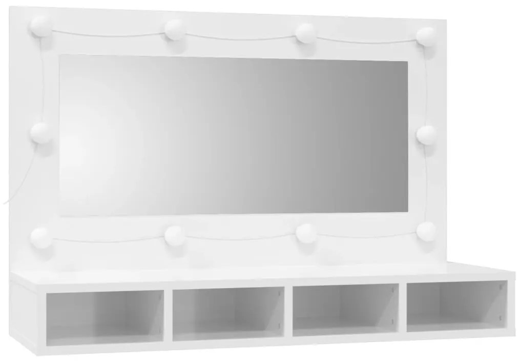 magasfényű fehér tükrös szekrény LED-ekkel 90 x 31,5 x 62 cm