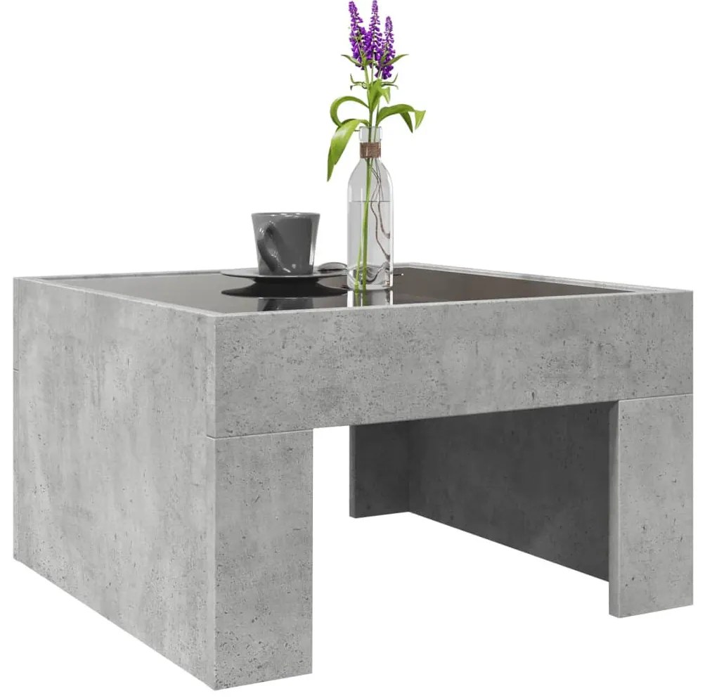 Betonszürke végtelen hatású LED-es dohányzóasztal 50x50x30 cm