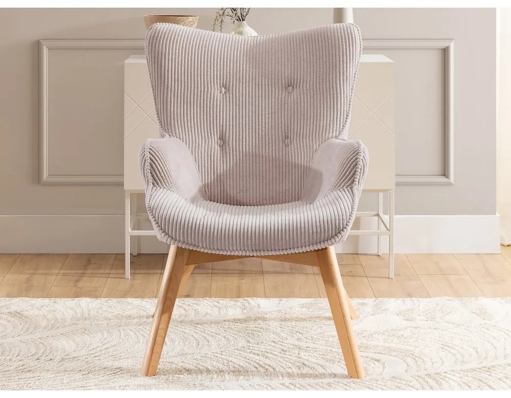 Világos rózsaszín kordbársony fotel Niko – Ropez