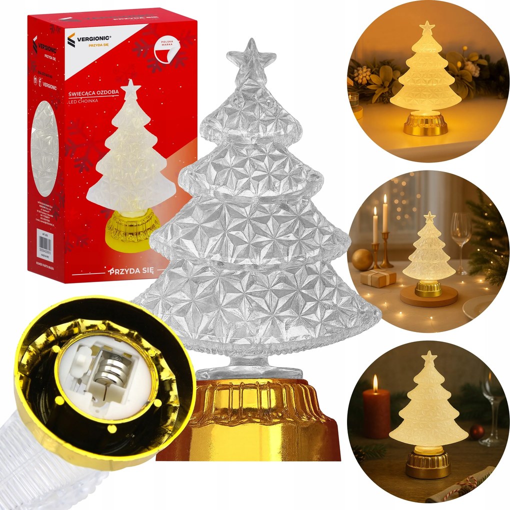 Led karácsonyfa Vergionic 16 cm kristály karácsonyi dísz lámpa dekoráció