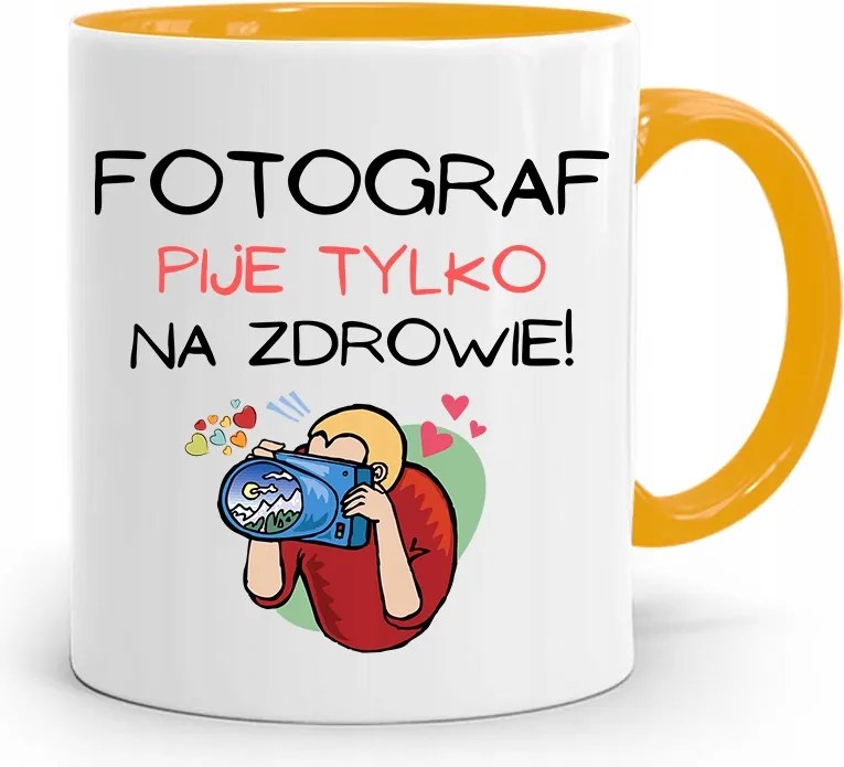 Sárga Fotós Bögre A Fotós Egészségéért Iszik, fényképes nyomattal