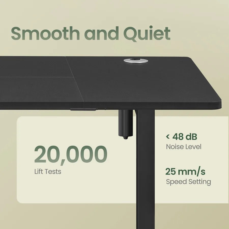 Elektromos állítható magasságú íróasztal, 160×70 cm, 4 memóriapozícióval, fekete