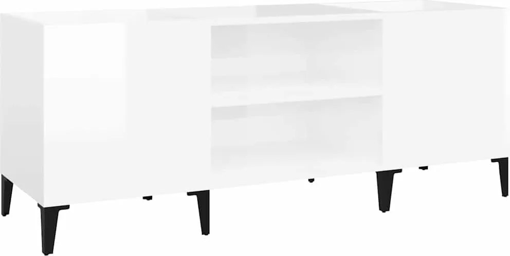 vidaXL magasfényű fehér szerelt fa hanglemezszekrény 121x38x48 cm