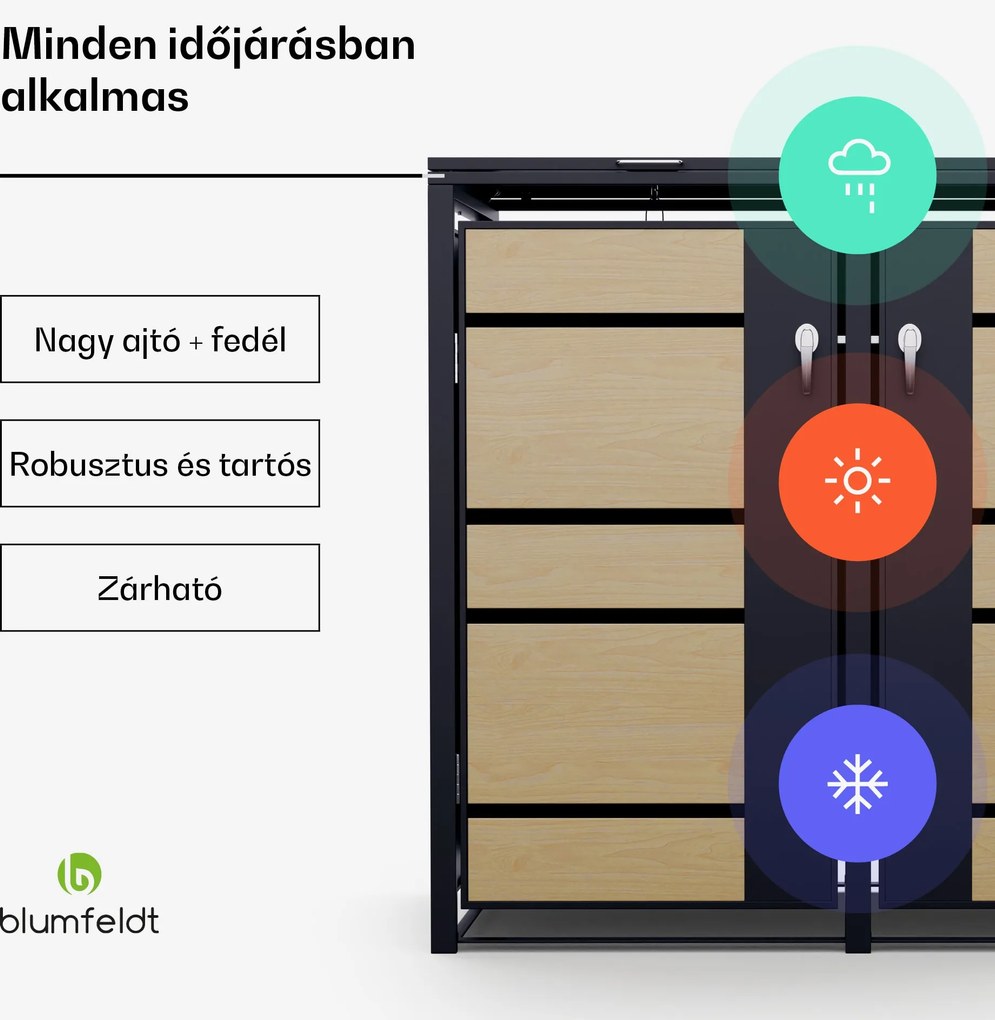Blumfeldt BinSafe, szemétkosár tároló doboz, 2 szemétkosár, 240 l, zárható, időjárásálló horganyzott acél