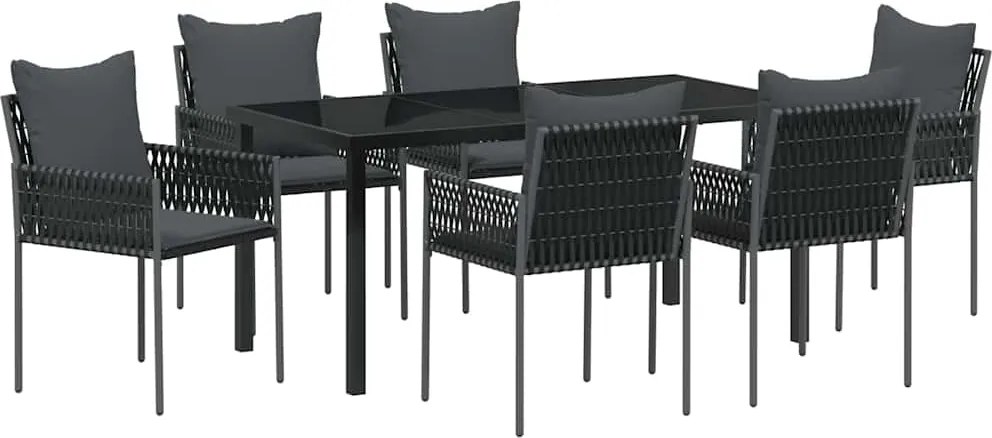 vidaXL Kert étkező szett 7 pcs Fekete és Szürke PE Rattan