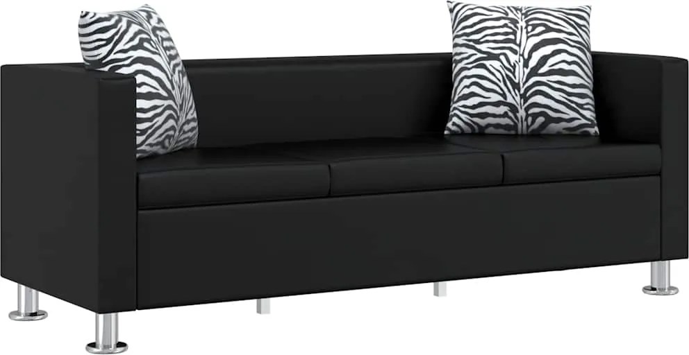 vidaXL fekete 3 személyes műbőr kanapé