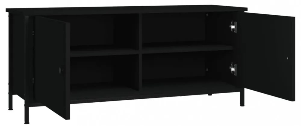 fekete szerelt fa TV-szekrény ajtókkal 102x35x45 cm