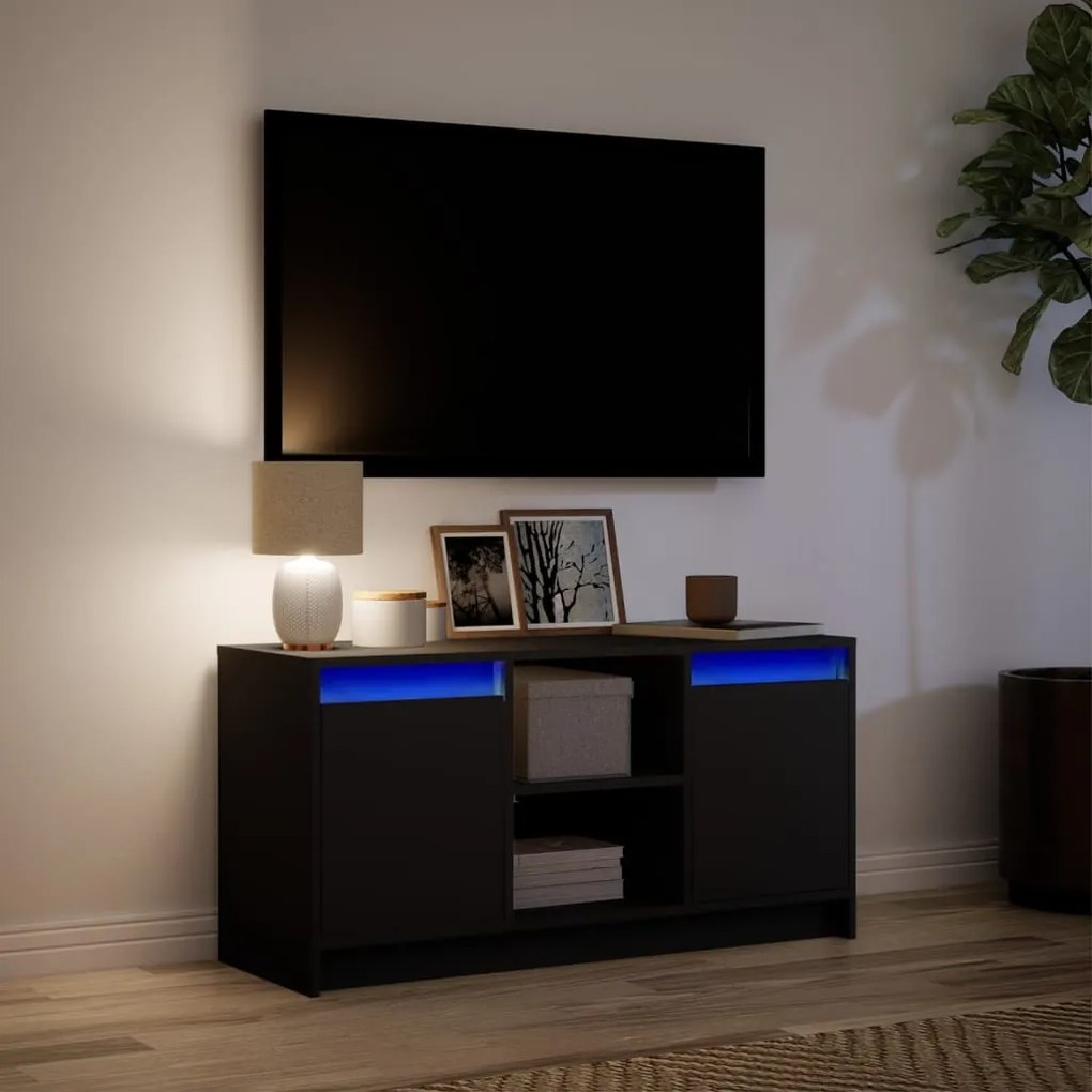 fekete szerelt fa TV-szekrény LED-ekkel 100 x 34 x 50 cm