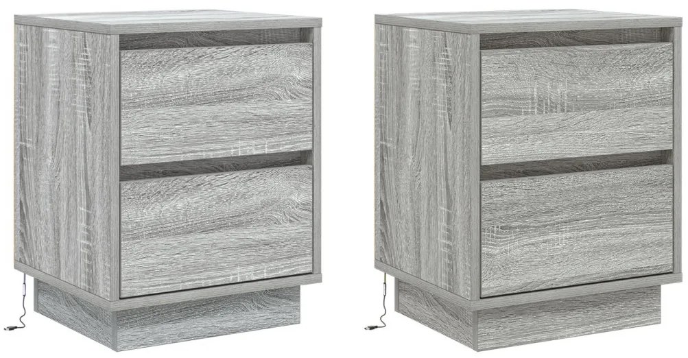 Éjjeli Szekrények LED Világítással 2 db Szürke Sonoma 39x34.5x50 cm