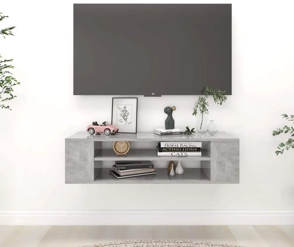 betonszürke szerelt fa függő TV-szekrény 100 x 30 x 26,5 cm