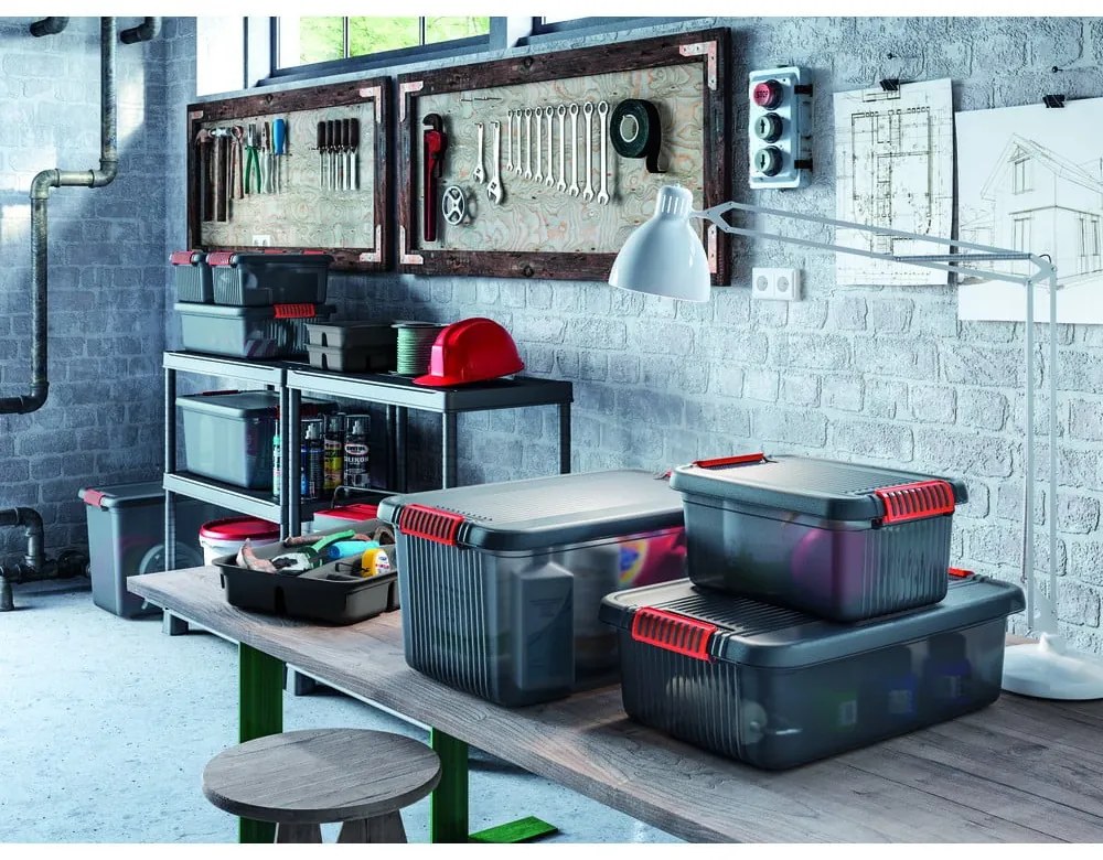 Szürke fedeles műanyag tárolódoboz 59x39x28 cm K Latch Box – KIS